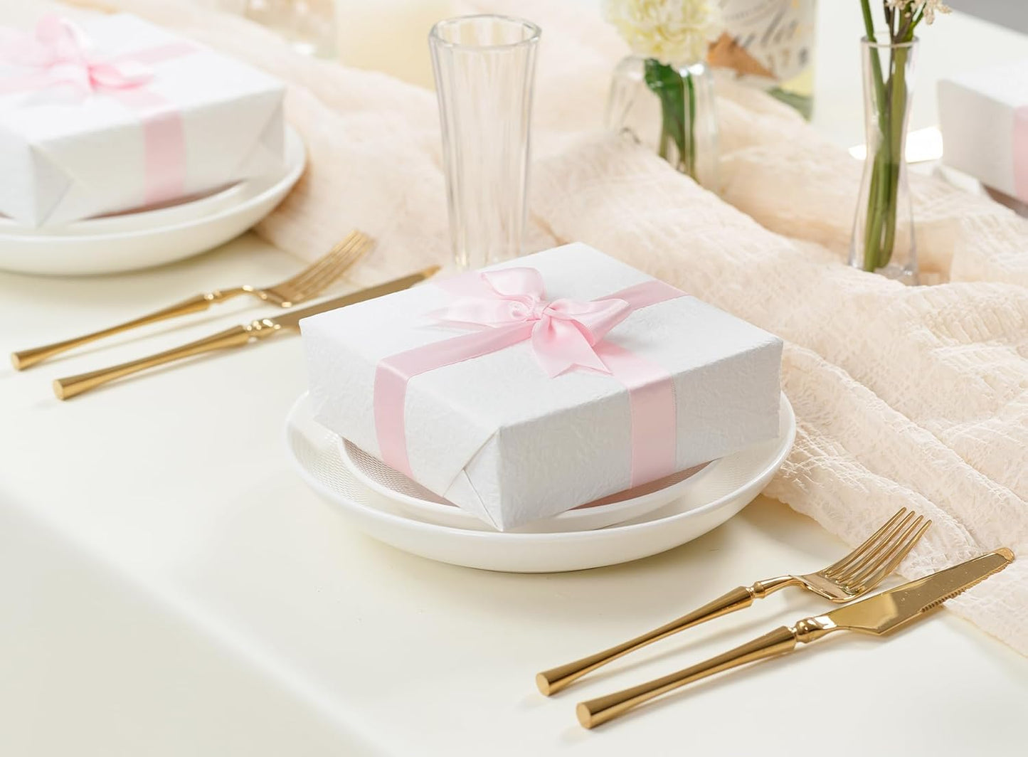 Valentines Pink Satin Ribbon 7/8 Inch x 50 Yards Double-Faced Ribbons for Flower Bouquet Gift Wrapping Party Decor Wedding Invitation DIY Craft