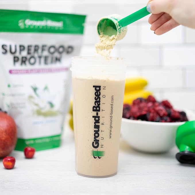 Ground-Based Nutrition Plant-Based Protein Superfood Powder - Vanilla Flavor - Vegan, Keto, Paleo Friendly - High Protein, Low Calorie, Gluten-Free - 20 Servings Creamy Vanilla