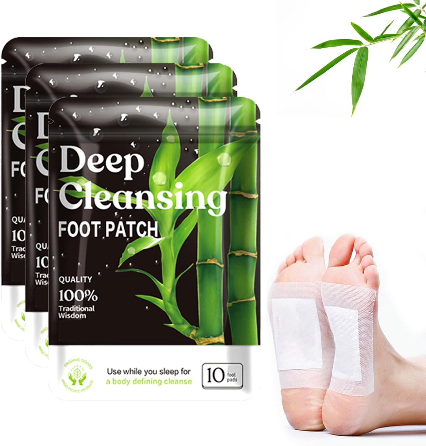 (30 Pads) Deep Cleansing Foot Pads for Better Sleep, Natural Bamboo Foot Patch | Relieve Stress, Improve Sleep and Relaxation