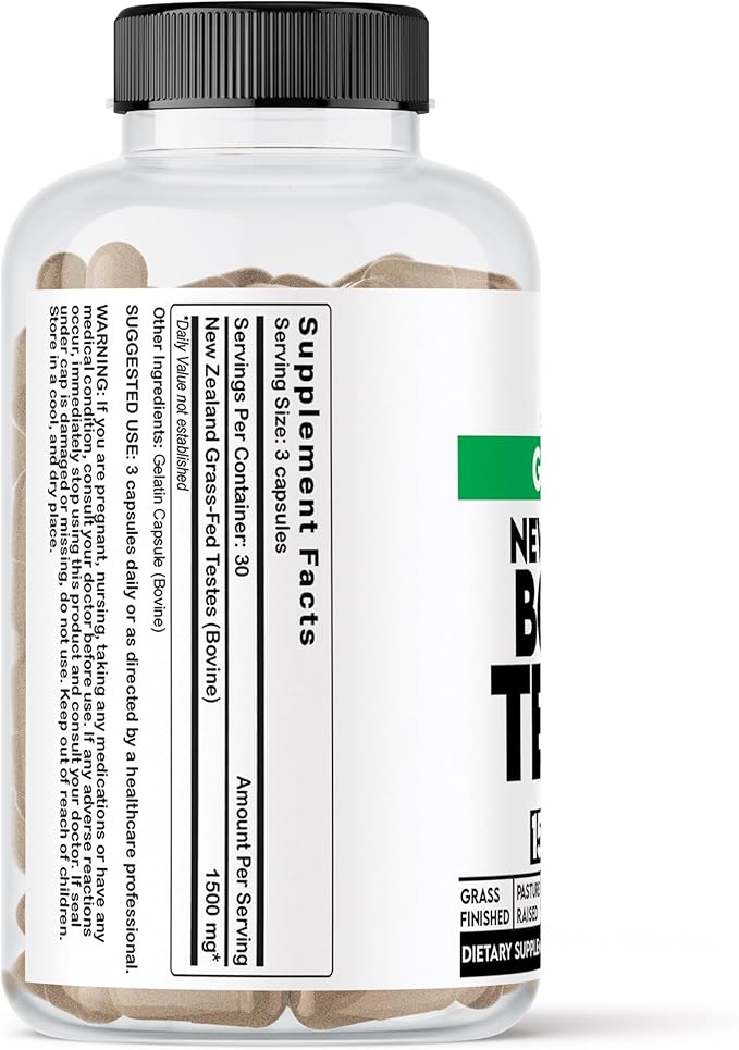 Grass-Fed Bovine 100% Pure Testes Supplement | New Zealand Sourced for Vitality, Hormonal Health & Male Wellness | Pasture Raised, Freeze Dried, Non-GMO, Pure, Raw, Clean. 90ct