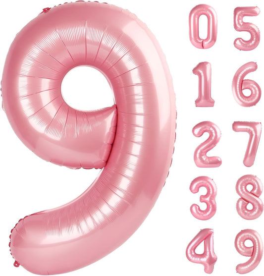 Light Pink Number 9 Balloon 40 Inch Big Self Inflating Foil Number Balloons 0-9 Pastel Pink Digital 9 Helium Balloon for 9th 19th Girls Birthday Party Graduation Anniversary Princess Party Decoration