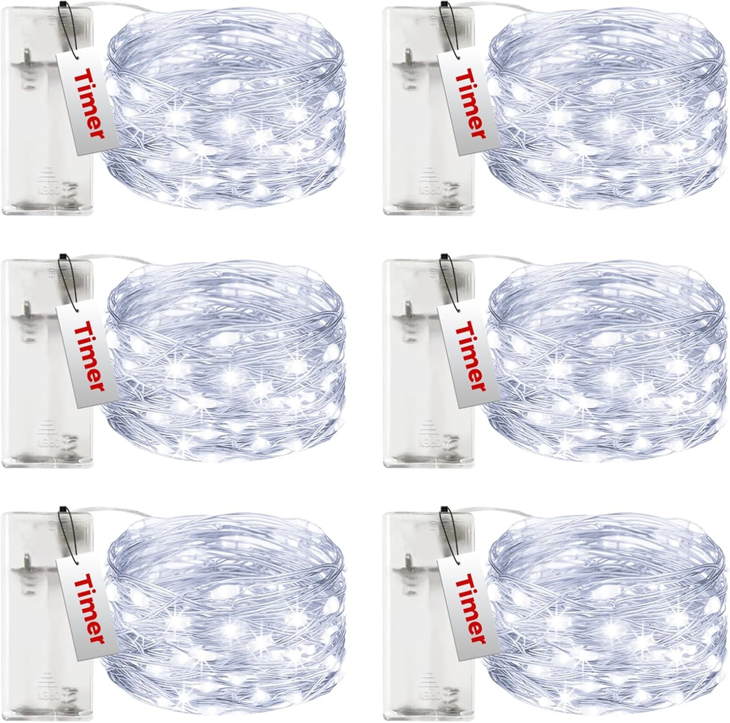 btfarm 6 Pack Fairy Lights Battery Operated with Timer, 10FT 30LED Twinkle Lights Waterproof, Copper Wire Christmas String Lights Battery Powered for Indoor Outdoor Wedding Party Holiday Decorations