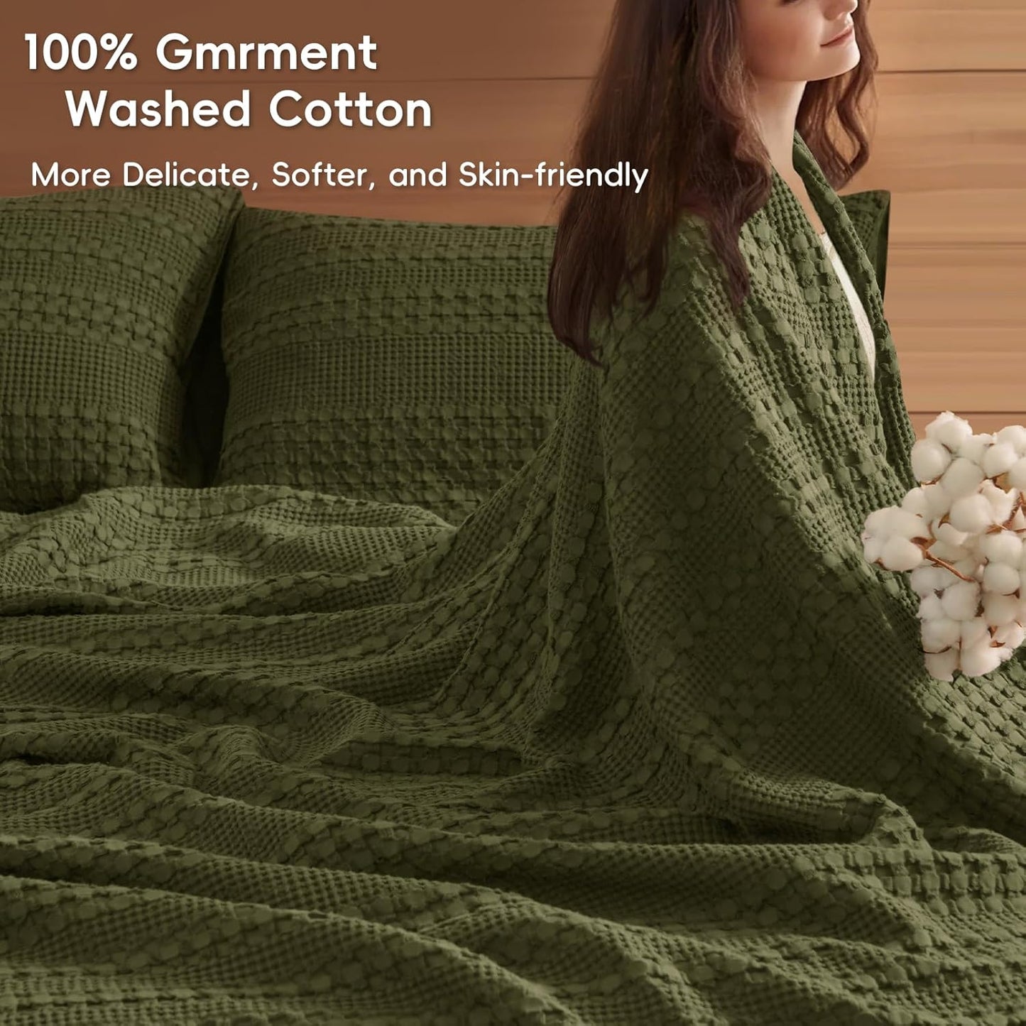 PHF 100% Cotton Waffle Blanket Oversized King 120"x120", Lightweight Breathable Extra Large 10'x10' Blankets for Bed, Giant Big Luxury Aesthetic Woven Bedding for Home Decor, Capulet Olive