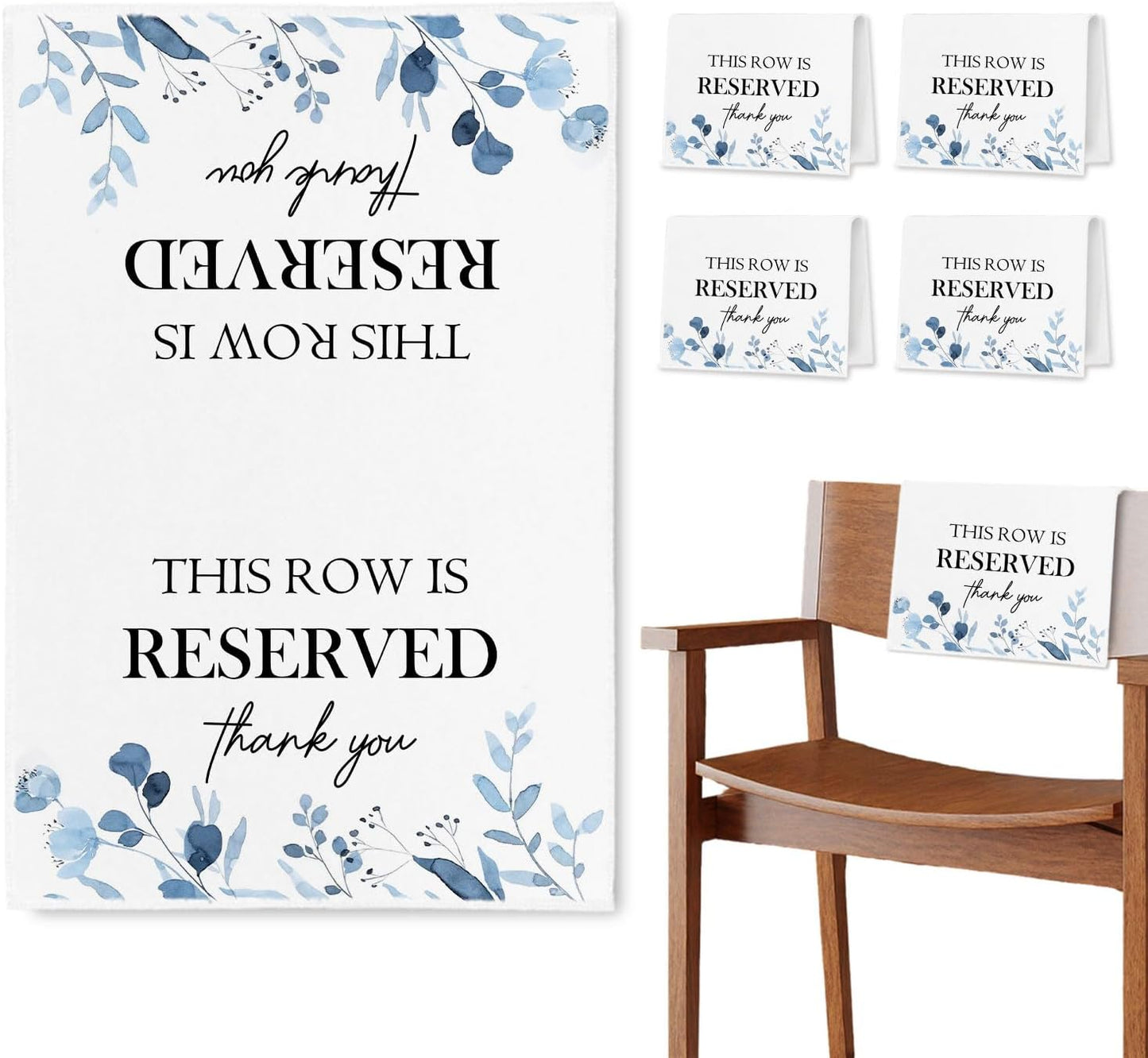 Reserved Seating Chair Signs, This Row Is Reserved Pew Cloths Seating Placeholder for Church Pews, Wedding Decorations for Reception Parties Celebrations Event Meetings (Dusty Blue, 4 PCS)