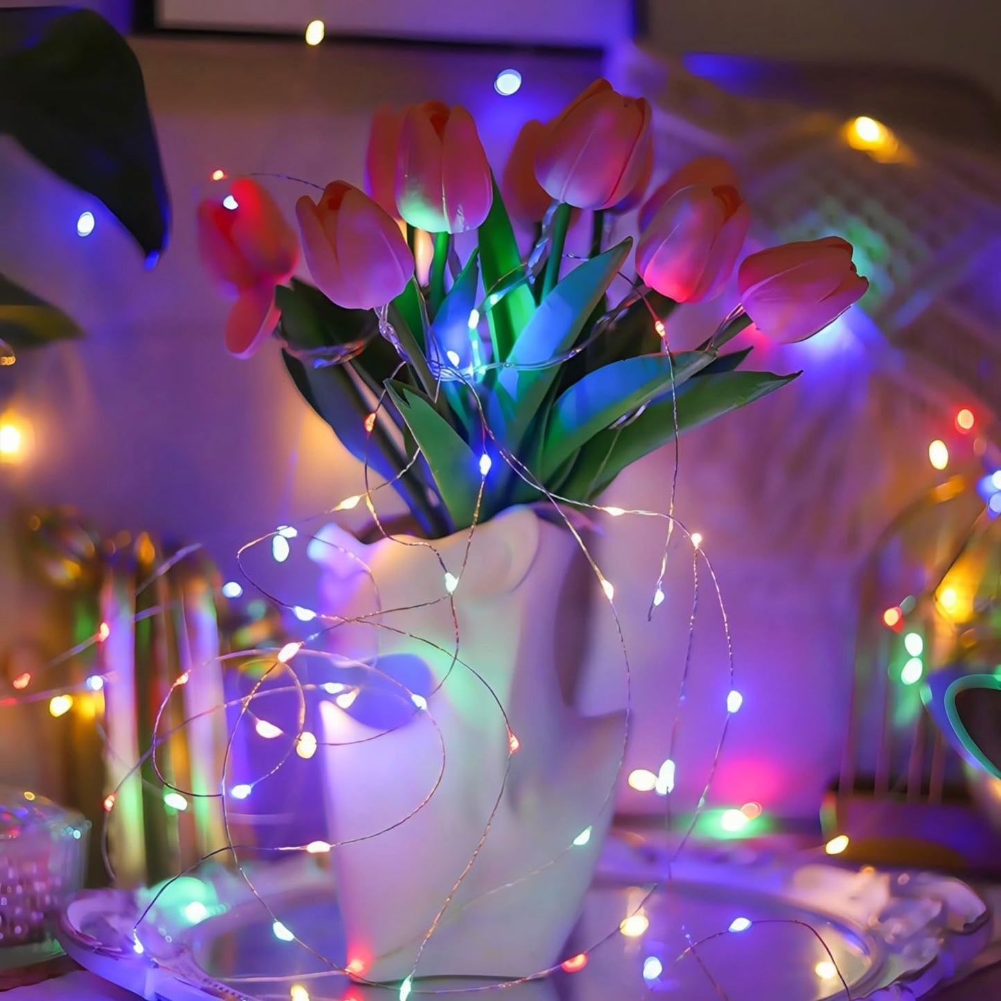 WATERGLIDE 12 Pack Colorful Fairy Lights Battery Operated (Included), 7 ft 20 LED Mini String Lights, Waterproof Silver Wire Firefly Starry Light for DIY Wedding Christmas Party Mason Jars Decor