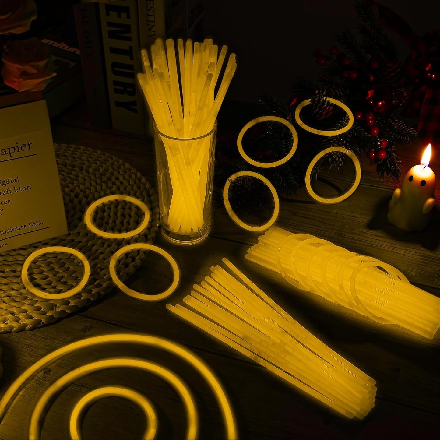 60 Pack 8” Orange Glow Sticks Bulk with 60 Connectors Neon Glow In The Dark Party favors Supplies for Holiday Birthday Party Decoration (Orange)