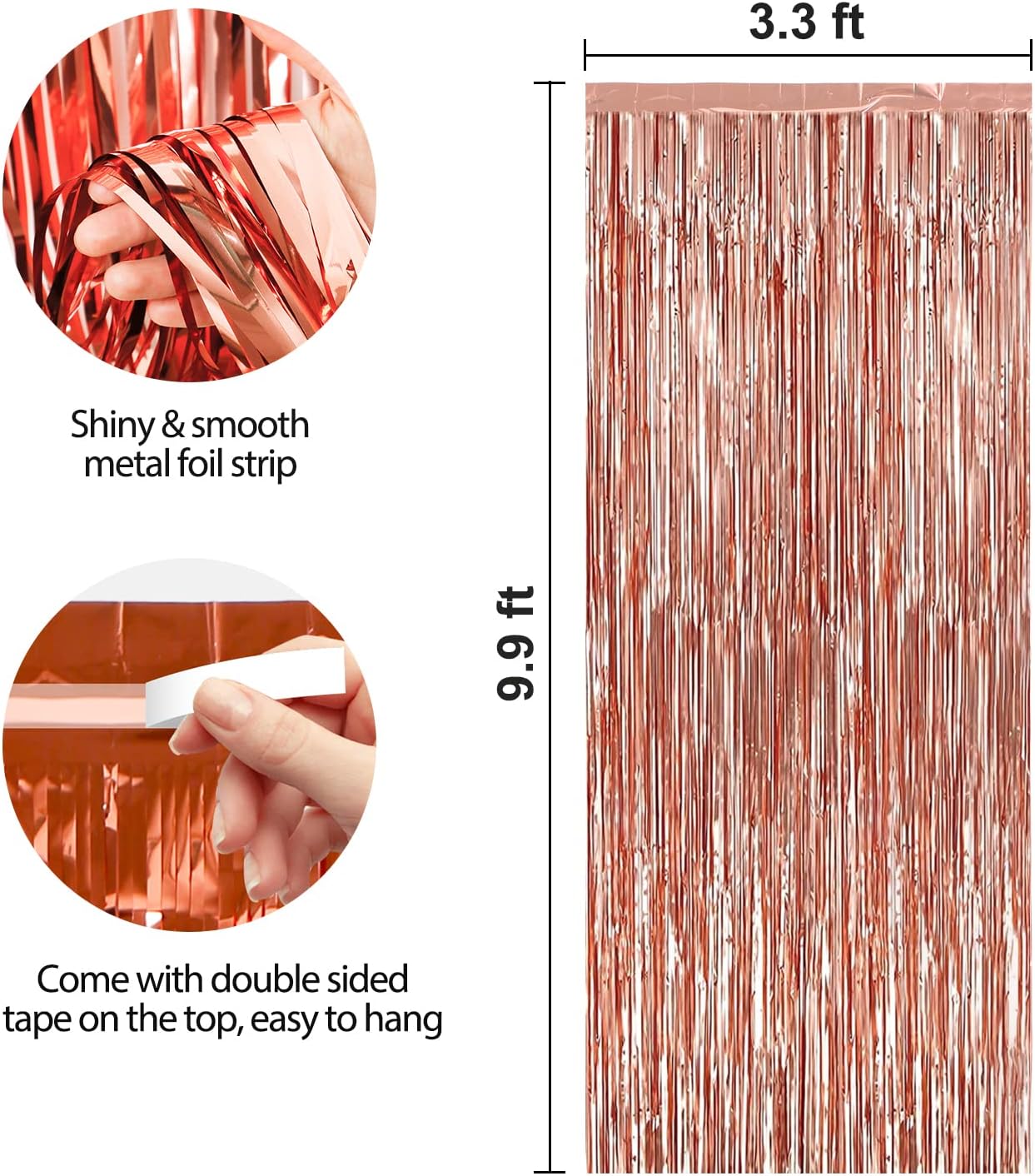 Crosize 7 Pack 3.3 x 9.9 ft Rose Gold Foil Fringe, Streamer Backdrop Curtains, Streamers Birthday Party Decorations, Tinsel Curtains for Parties, Photo Booth Backdrops