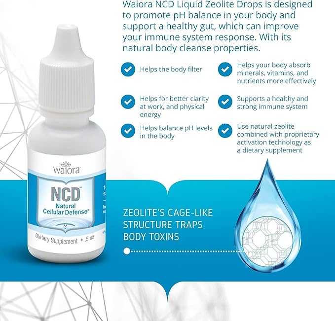 Waiora NCD Zeolite Liquid Drops – Pure Zeolite Binder for Immune Boost, Gut Cleanse, pH Balance, Best Liquid Supplement for Men & Women, pH Balance, Cleansing Drops (0.5oz, 90 Servings)