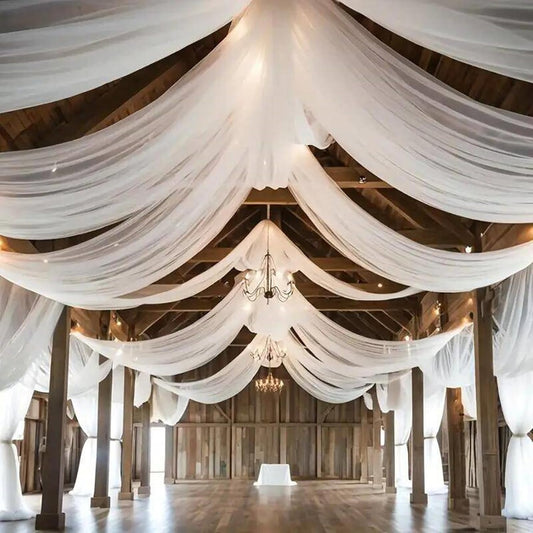 DUOBAO White Wedding Chiffon Ceiling 5x20FT Long Sheer Draping Fabric Photography Backdrops Soft Drapes Curtains for Weddings Arches Christmas Indoor Events, W 5' x L 20'-6 Panels, Snow