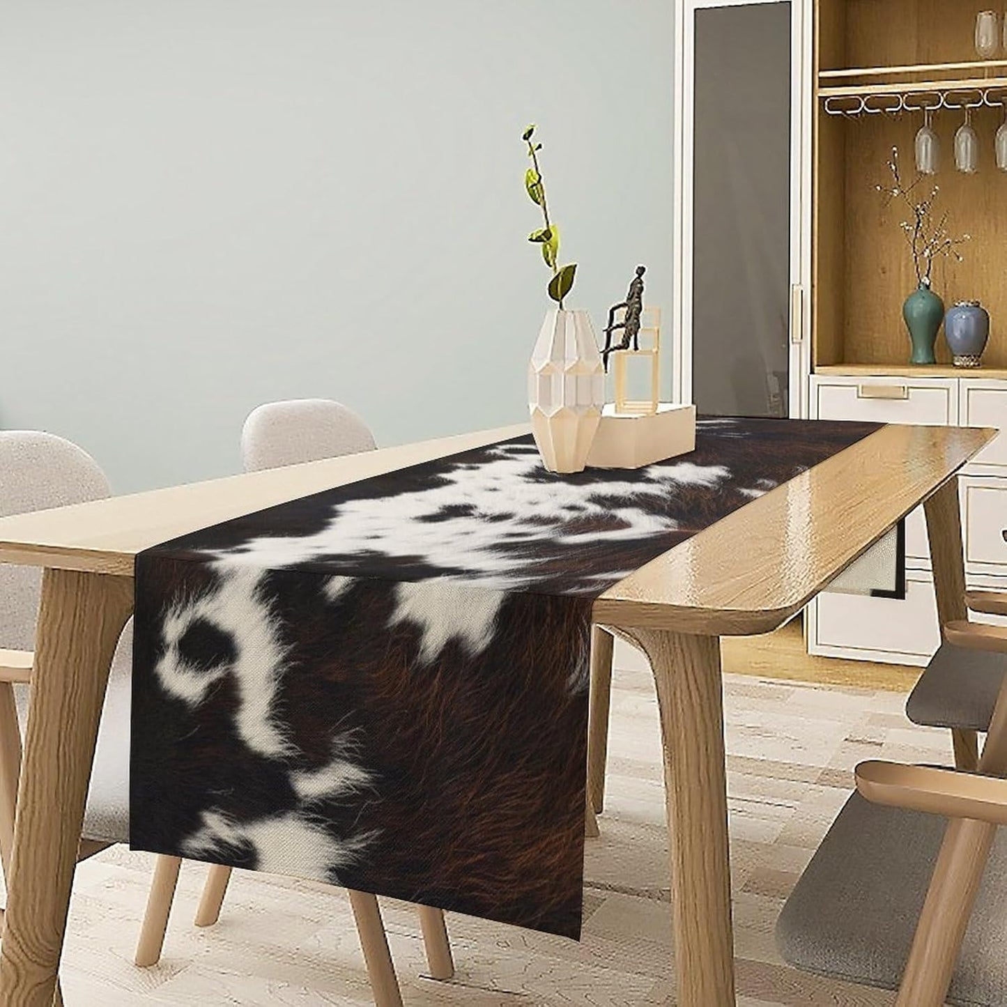 Cow Print Table Runner, Brown Cowhide Print Western Style Table Runner Country Farmhouse Cottage Cow Patten Table Decoration for Home Kitchen Dining, 13x120 Inch
