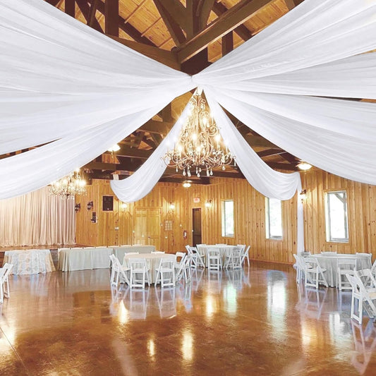 8 Panels White Wedding Ceiling Drapes 5ftx10ft Ceiling Drapes Chiffon Fabric Arch Draping Sheer Curtains Soft Drapery Draping Wedding Ceiling Decorations for Party Ceremony Stage Swag