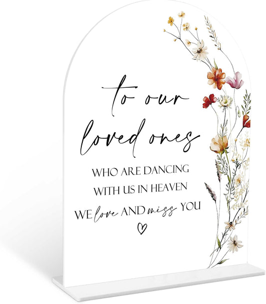 Boho Floral Wedding Memorial Sign, 6 x 8 Inch White Arch Acrylic Wedding Sign with Holder, Wedding Sign for Ceremony and Reception, Wedding Decoration, Wedding Supplies - BX11