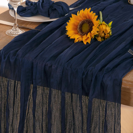 Navy Blue Cheesecloth Table Runner Fall Table Runner Boho Gauze 120 Inches Navy Cheese Cloth Fall Table Decorations for Thanksgiving Wedding Bridal Baby Shower Party Christmas Dinner