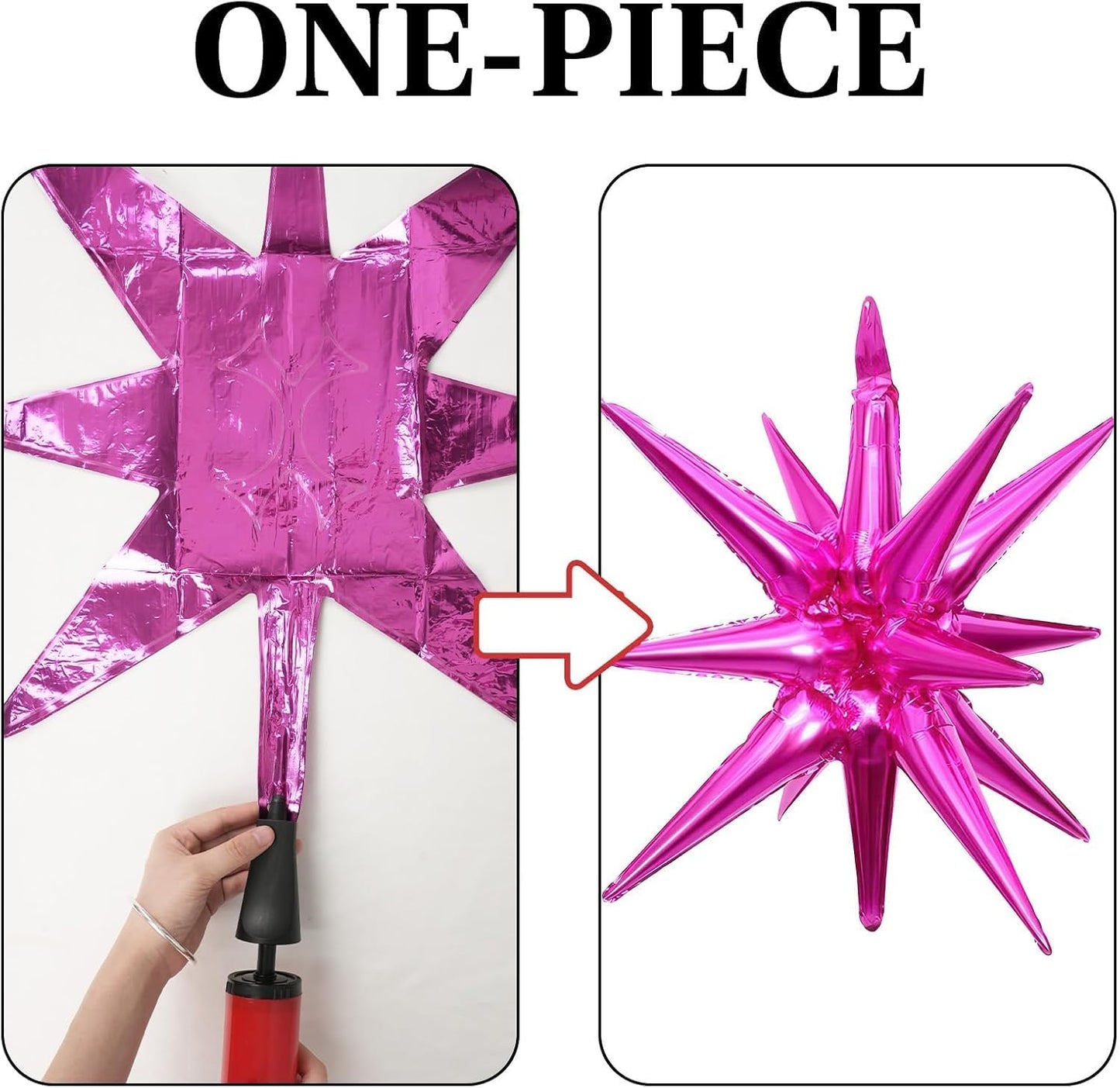 Hot Pink Star Balloons 12pcs, 27/22 Inch Foil Star Explosion Balloons, Large Spike Mylar Cone Balloon, Fireworks Shape Balloon for Wedding Engagement Baby Bridal Shower Valentine's Day
