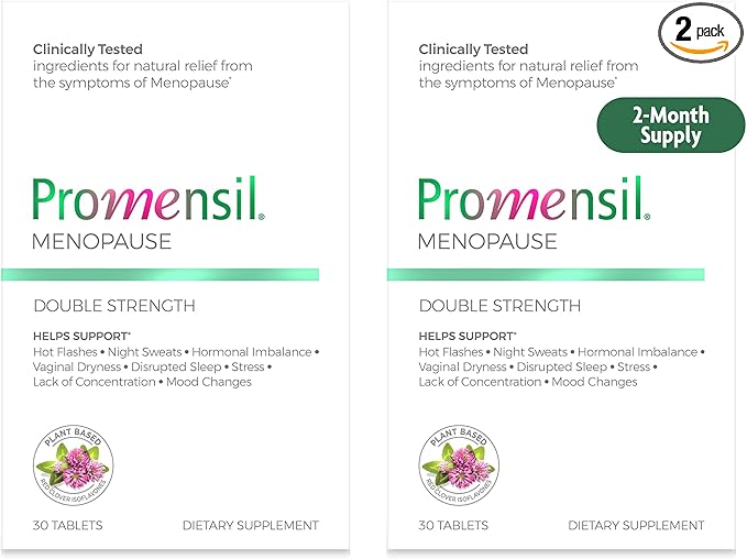 Promensil Menopause Double Strength Supplements for Women - Red Clover Isoflavones, Helps Support Hot Flashes, Night Sweats, Restlessness - 30 Count (Pack of 2)