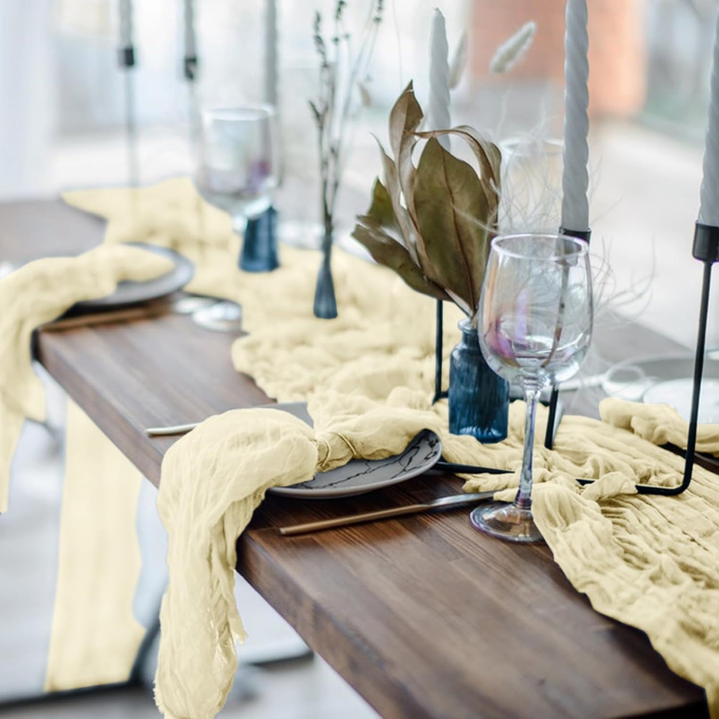 1 Pack Cheesecloth Table Runner 10Ft Christmas Gauze Boho Table Runners for Wedding Decor Bridal Shower Decorations Baby Shower Party(35" x 120")