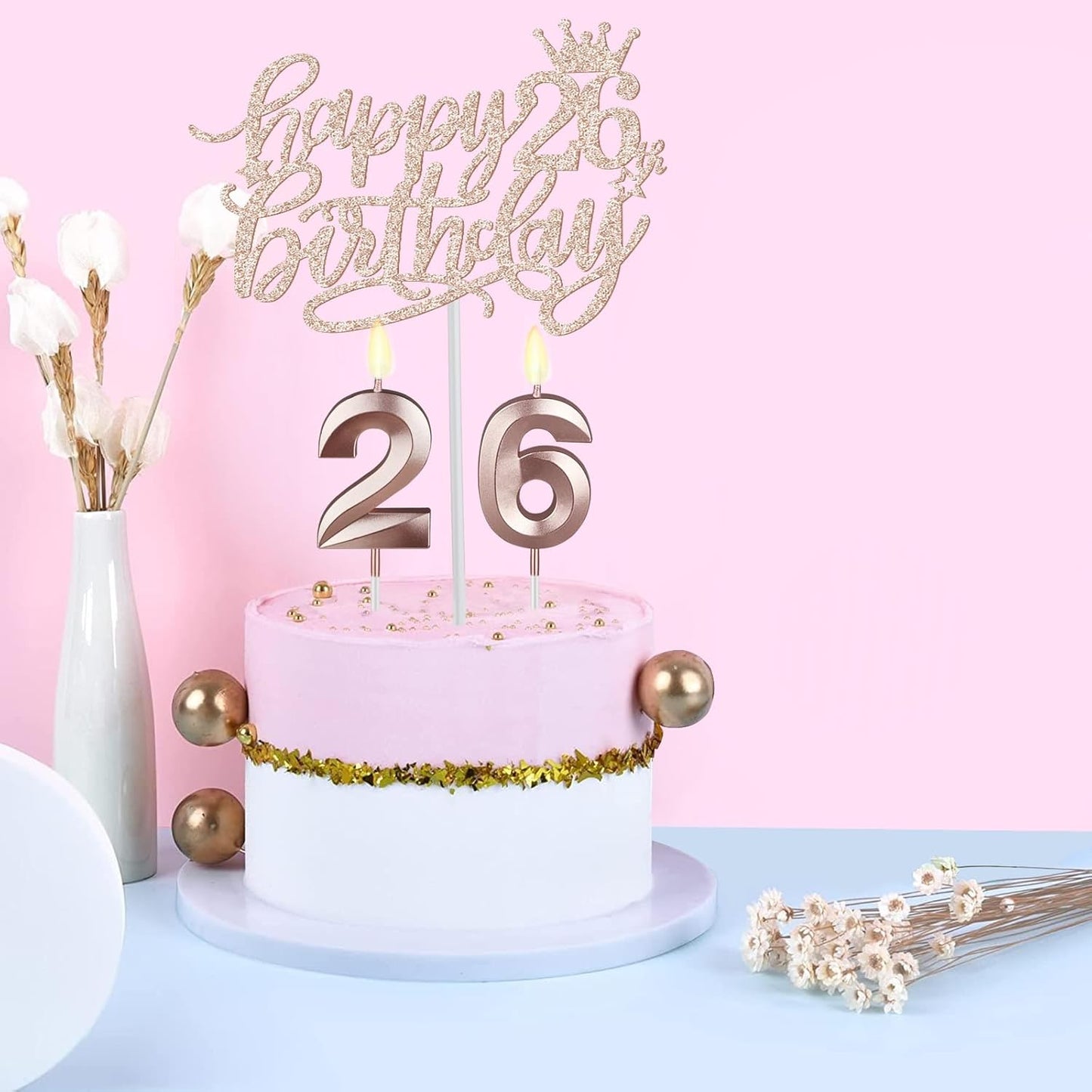 26th Birthday Sash and Tiara for Women Including Rhinestone Crown, Fabulous Sash, Candles and Cake Topper, 26 Year Old Decorations Gifts for Women, Rose Gold Party Decor Supplies