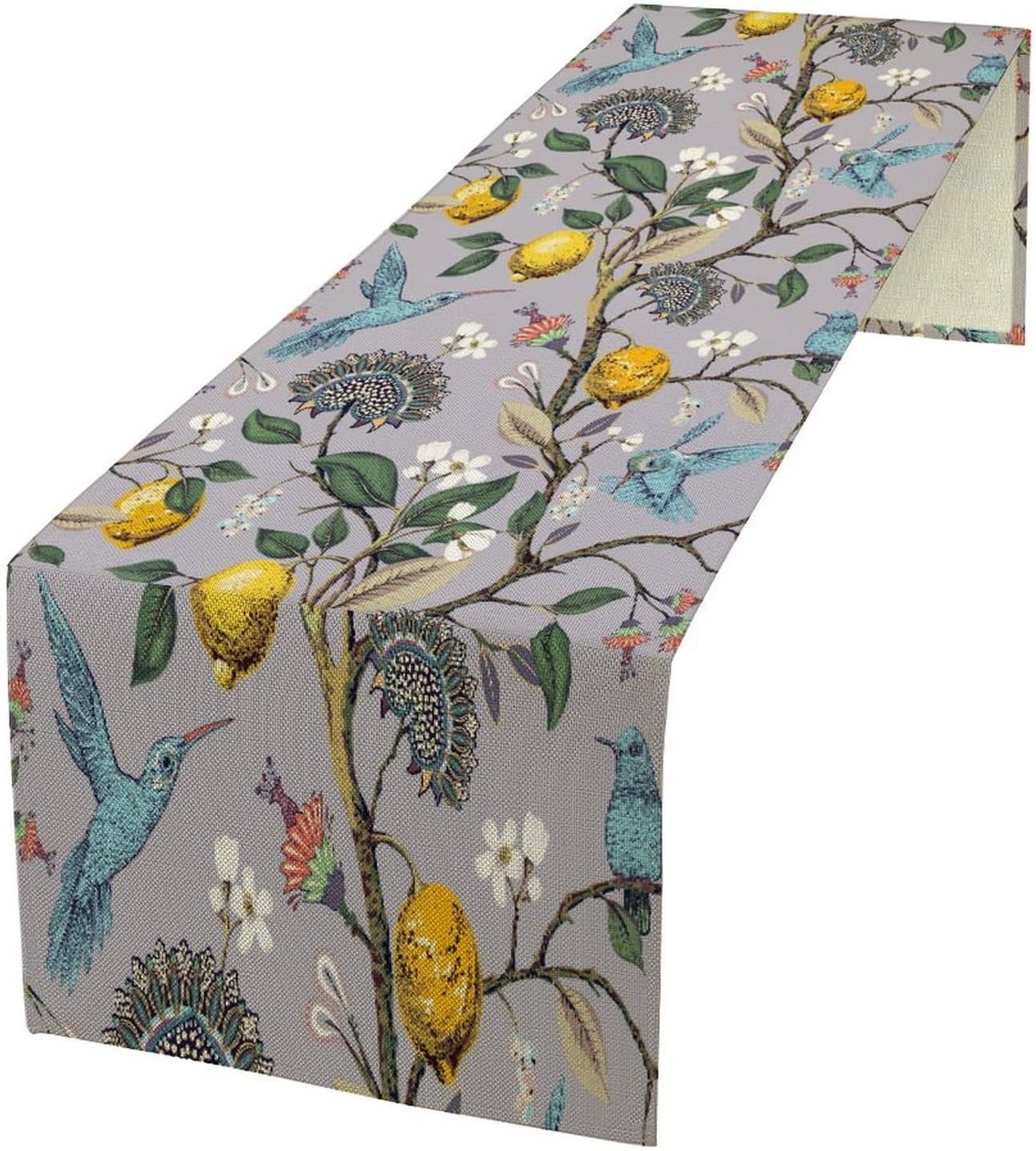 Table Runner with Flowers and Birds, Spring Plant Flowers Table Decoration Linen Table Runner Family Party Party Decorations 13x108 Inches