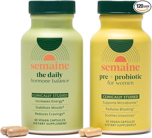 Semaine Hormonal Gut Balance Bundle - Support Cellular Energy, Clear Skin & Mood. Ease Bloating & Indigestion, Support Vaginal Health | 1 Month Supply