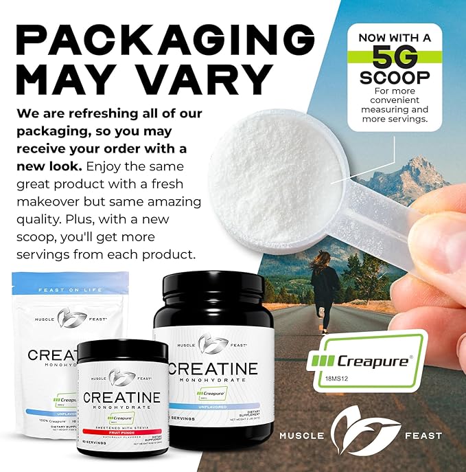 Muscle Feast Creapure Creatine Monohydrate Powder, Vegan Keto Friendly Gluten-Free Easy to Mix, Muscle Recovery Supplement, Creatine for Muscle Growth, Flavored Creatine, Natural Fruit Punch 300g