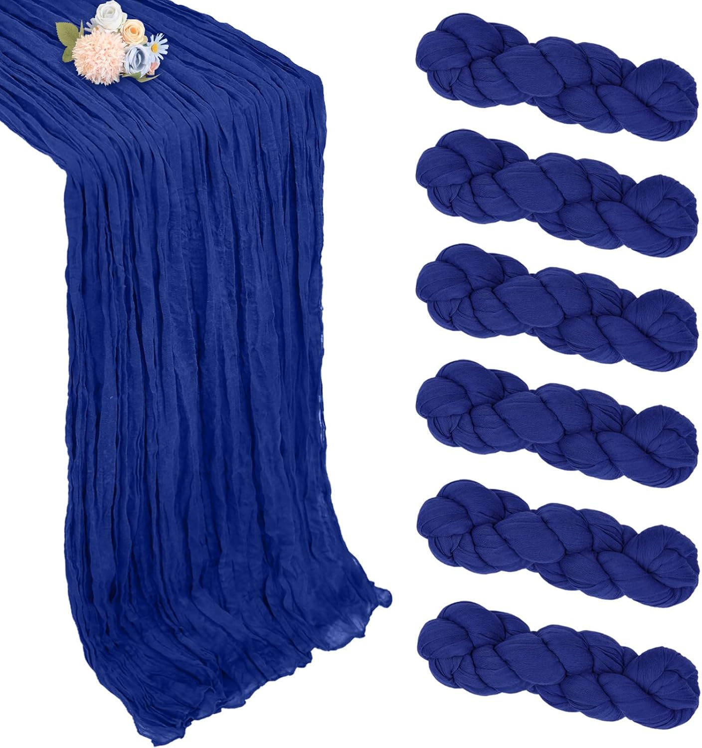 6 Pack Royal Blue Table Runner 10ft Boho Gauze Fabric Cheese Cloth Table Runner 35 x 120 Inch Rustic Sheer Runner for Romantic Wedding Decor Baby Shower Party Table Centerpiece Decorations