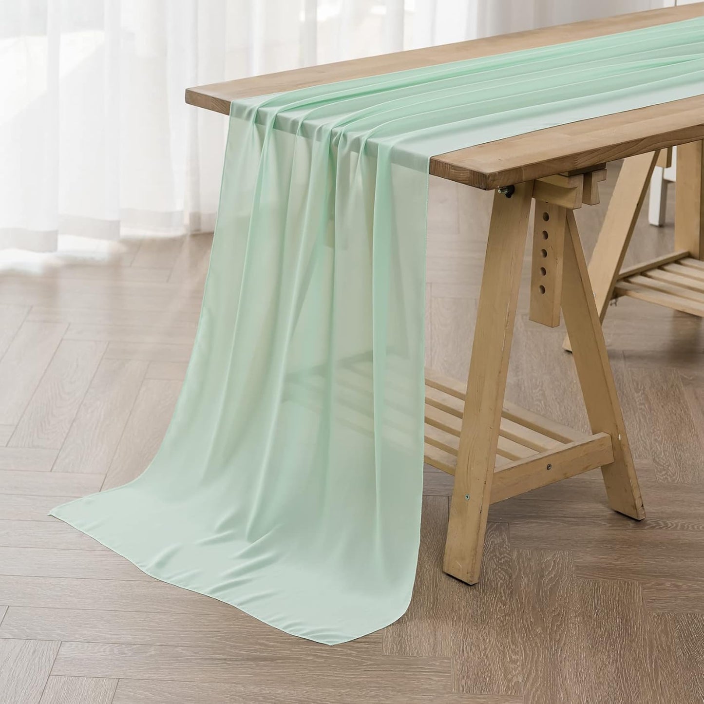 6Pack 9ft Chiffon Table Runner 14x108 Inch Sheer Romantic Table Runner for Wedding Birthday Party Bridal Shower Outdoor Decoration-Mint