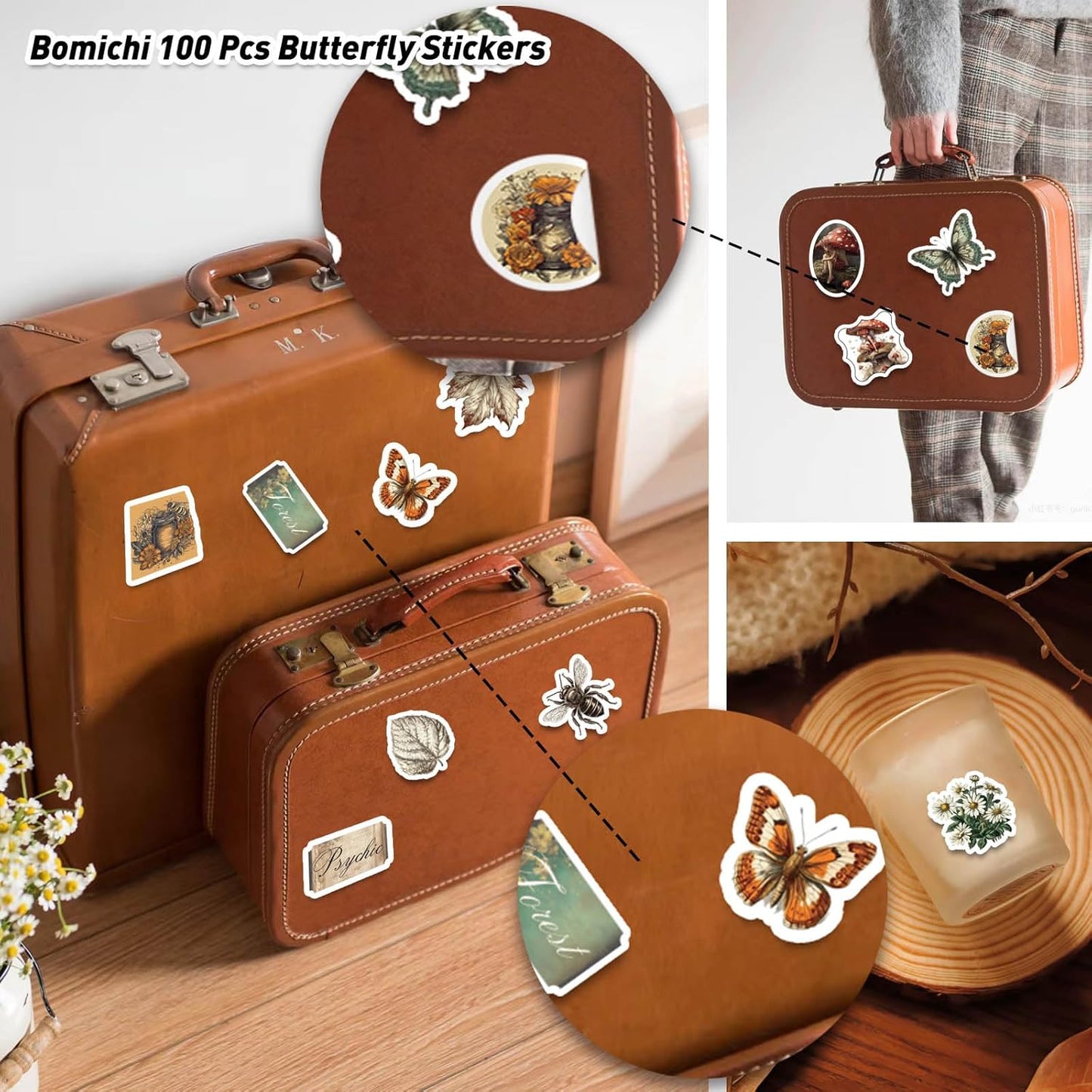 100 Pcs Vintage Insects and Botany Stickers for Journaling, Apothecary Label Sticker with Deep in The Forest Theme Vinyl Stickers for Water Bottle Laptop Computer Skateboard Bumper