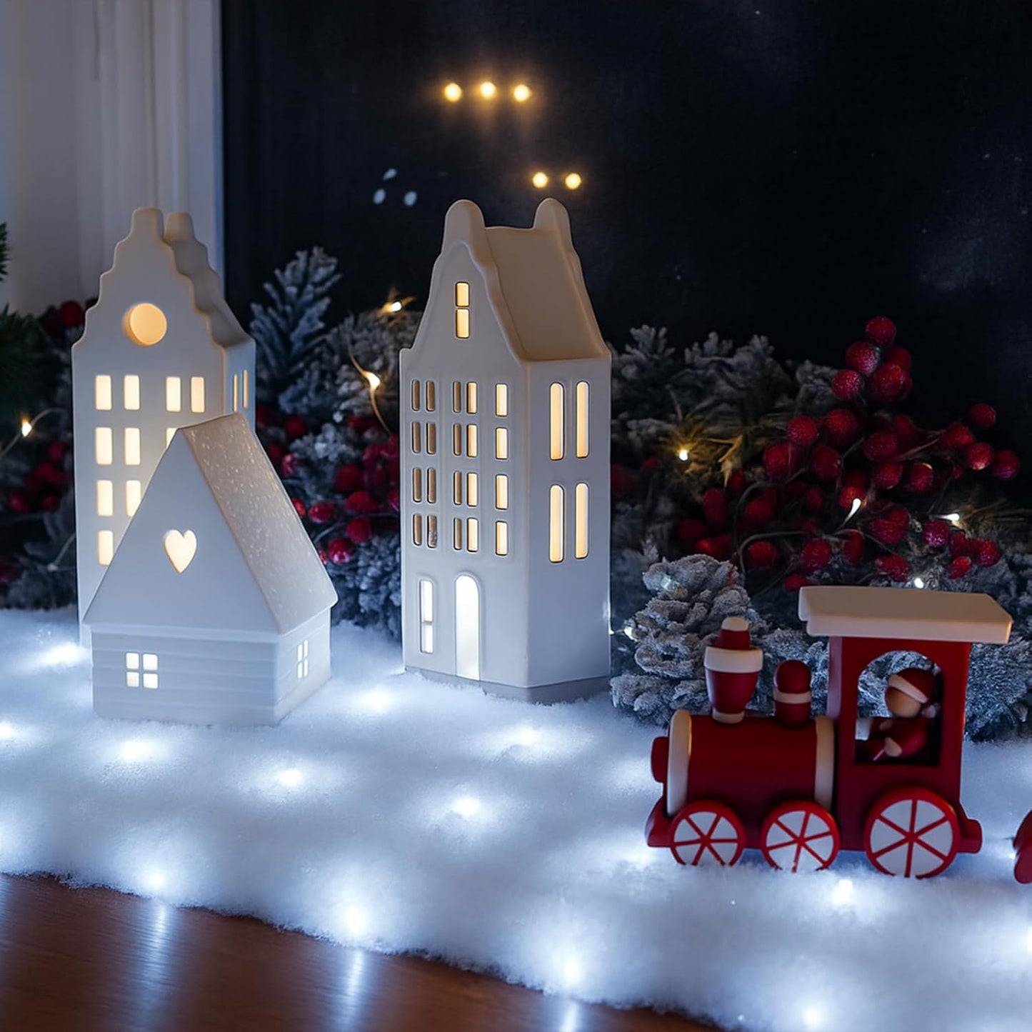 VIHOSE Christmas Snow Blanket with LED Lights String Pre Lit Artificial Fake Snow Blanket Roll Lighted Table Runner for Christmas Tree Village Display Winter Holiday Decor (White Light,94'' X 24'')