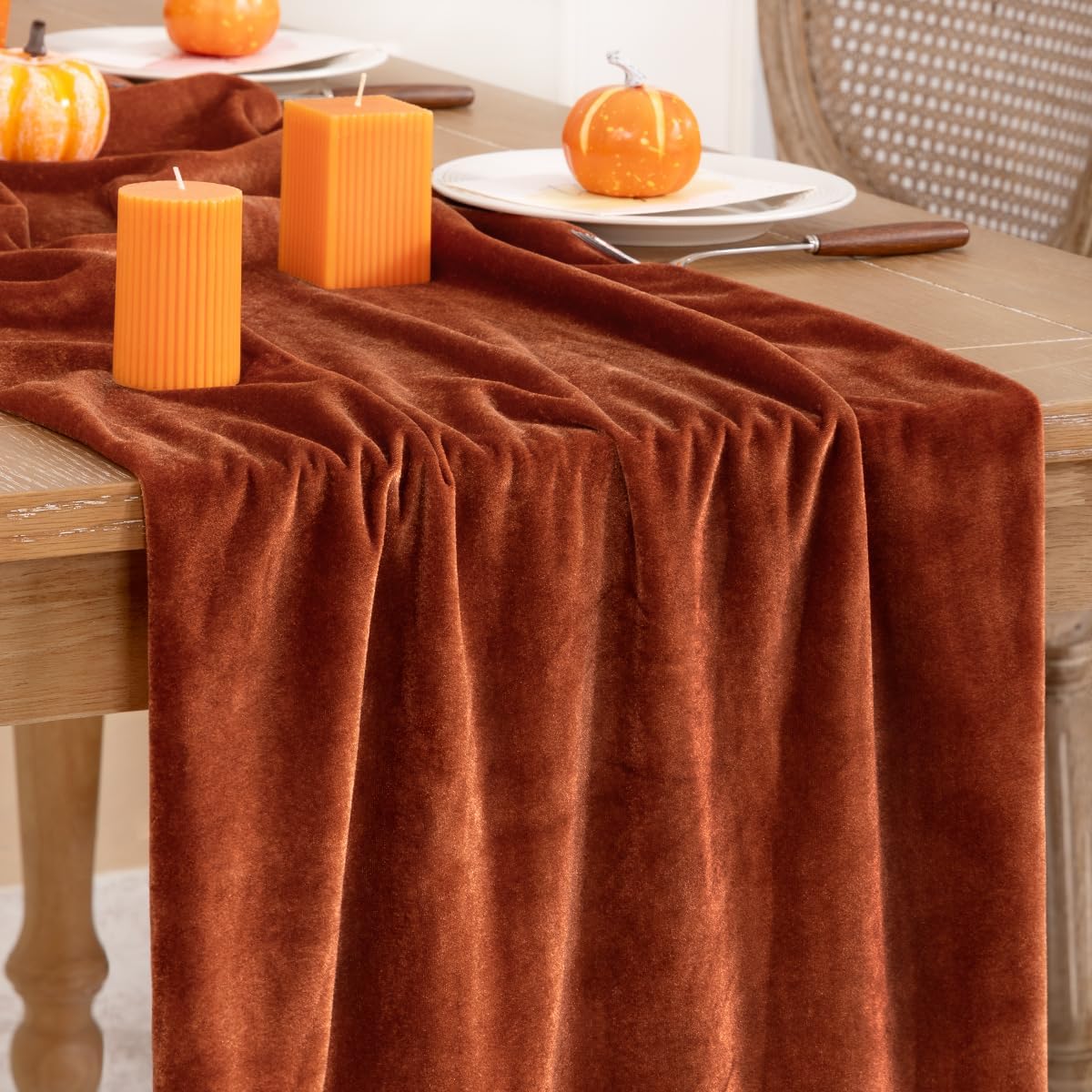 Terracotta Velvet Table Runner 3 Pack Fall Thanksgiving Burnt Orange Table Runners 20 x 120 Inch Luxurious Elegant Velvet Fabric Rust Red Decor for Christmas Dinner Wedding Bridal Baby Shower