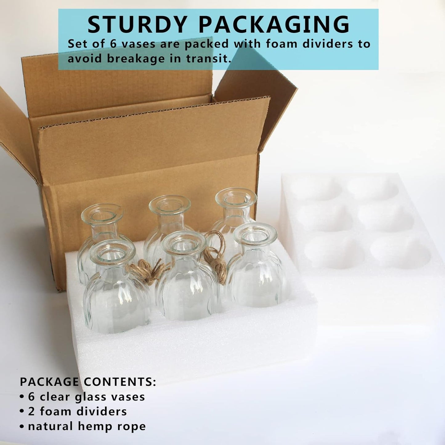 Bud Vases Set of 6 Small Glass Vase for Flowers, Clear Vase Set for Wedding Decor, Home Decorative Vases for Table Shelf, Mini Bud Vases in Bulk 2.85"X 5.4"