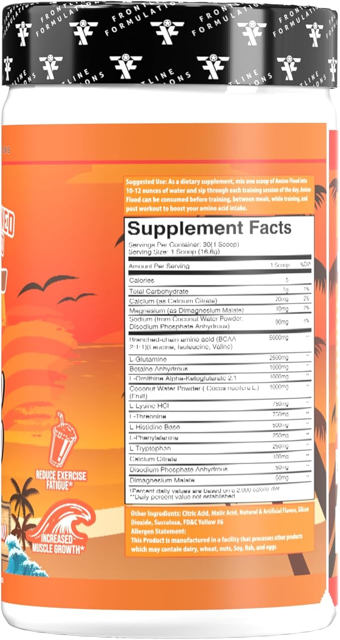 Amino Flood, BCAAs + Essential Amino Acids, Building Blocks of Muscle, Comprehensive Formula, Great Taste, Veteran Owned and Operated (30 Servings, Florida Sunshine)