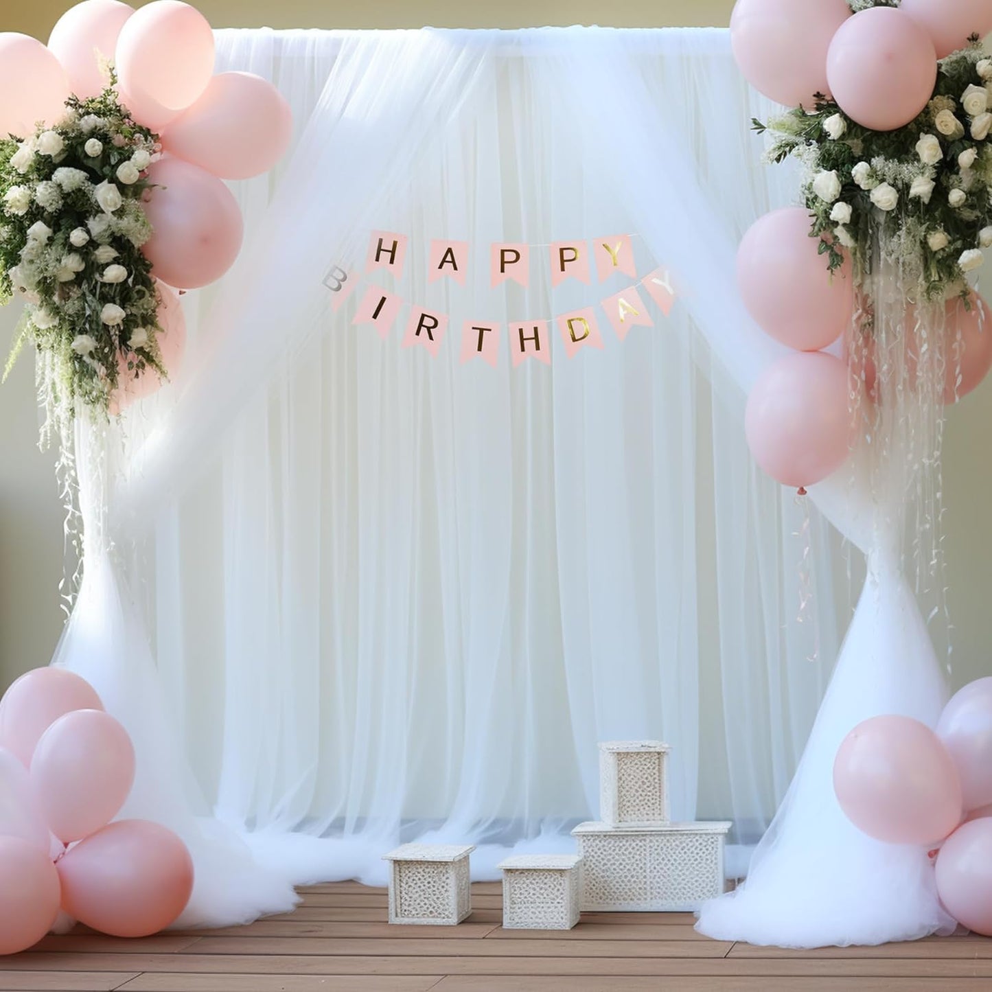 White Backdrop Curtain for Parties 10 ft x 10 ft Sheer Tulle Backdrop Drapes for Wedding Ceremony Birthday Baby Shower Ceiling Drapes Christmas Photo Backdrop Curtain Decorations 2 Panels 5ft x 10ft