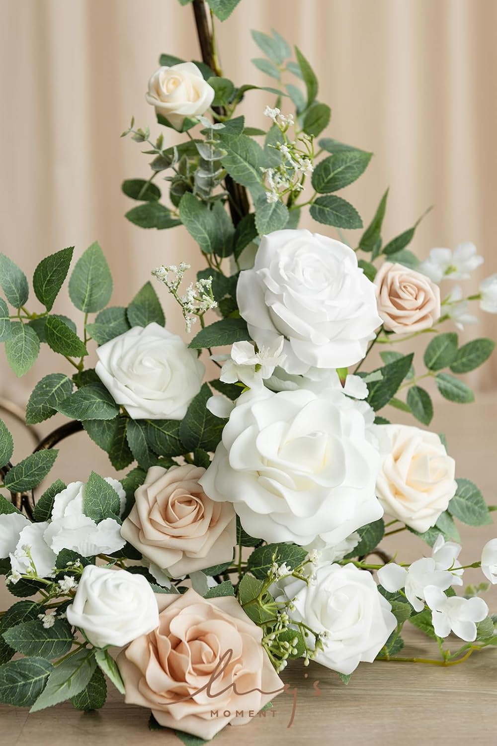 Ling's Moment 2pcs Wedding Flowers Garland Artificial Floral Swag Arch Decorations Rose Greenery Arrangements White & Sage Ceremony Reception Garden Easel Wall Entryway Outdoor board(NOT Include Sign)