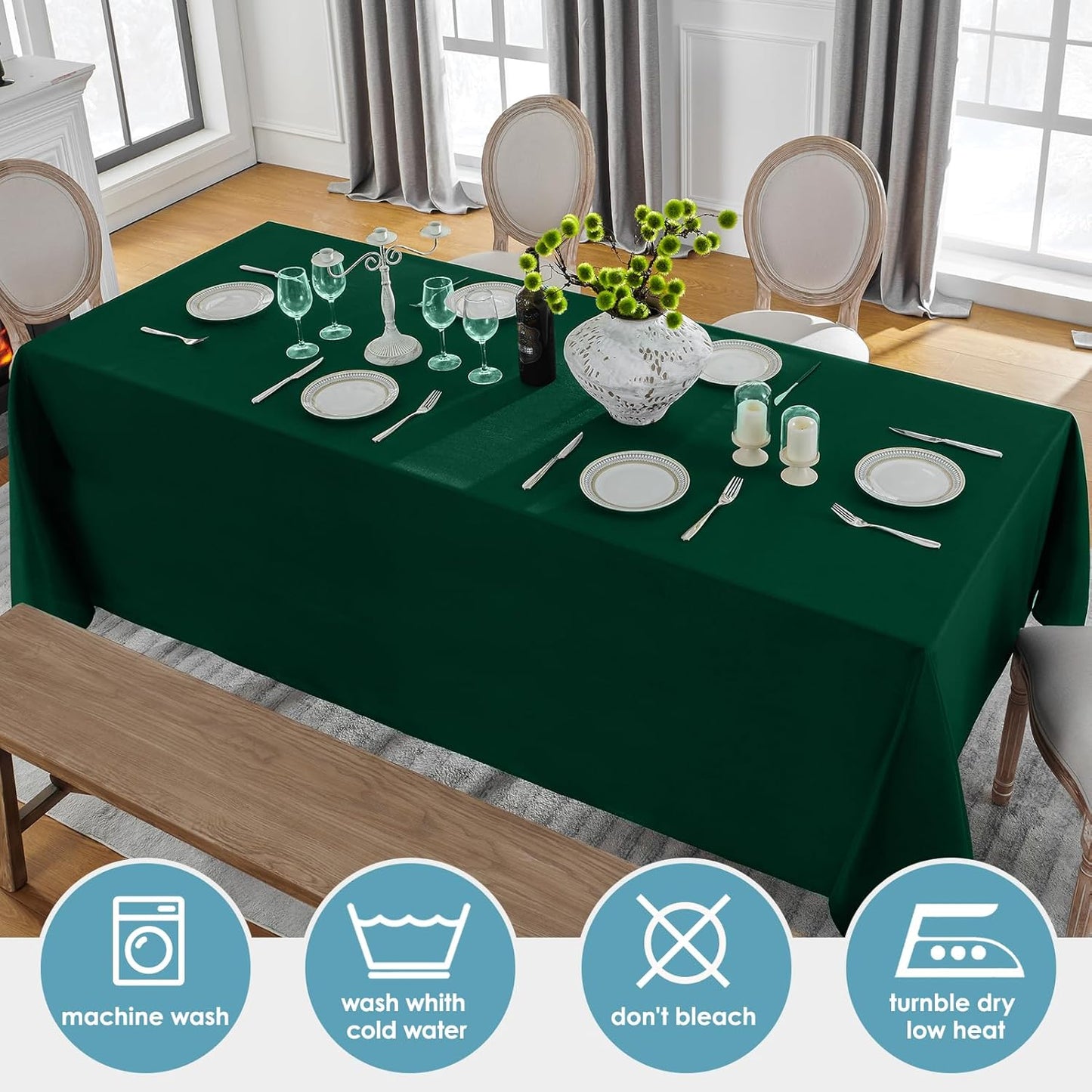 VidaFete Tablecloth 6 Pack 90 * 132inch Rectangle Table Cloth Polyester, Stain Wrinkle Resistant Polyester Dining Table Cover for Kitchen Dinning Party Wedding Rectangular Buffet Decoration(Green)