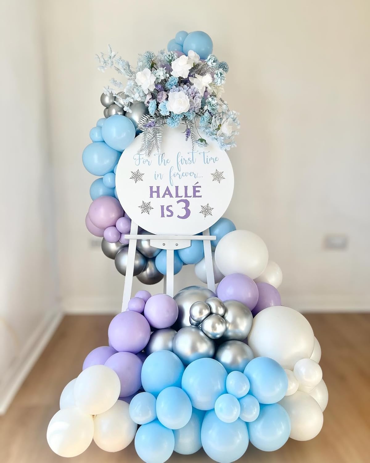 Paready Frozen Balloons Set, 50Pcs Purple Blue Snow Print, 12 Inch Metallic Pearl Light Purple Blue White for Winter Theme Frozen Birthday Party Decorations