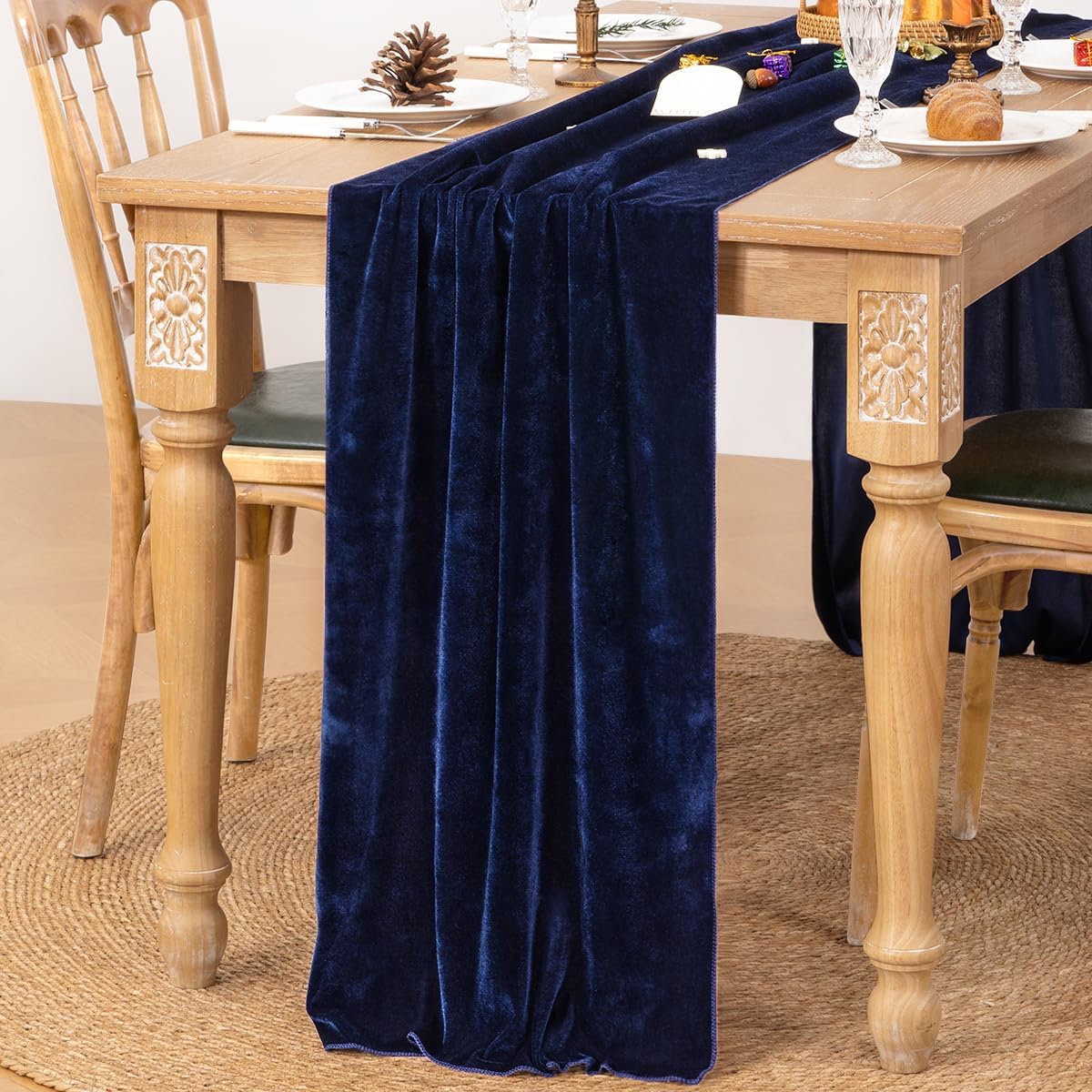 MLMC Navy Blue Velvet Table Runner 10ft Luxury Deep Blue Velvet Fall Table Runner 20x120 Inches for Wedding Reception Party Birthday Events Decor