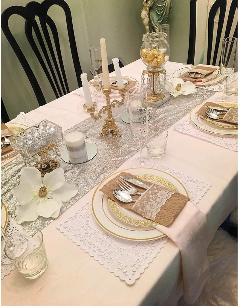 Eternal Beauty Silver Table Runner for Wedding, 5PCS-12x72 Sequin Table Runner Decorations for Birthday Parties, Banquets, Graduations,Christmas