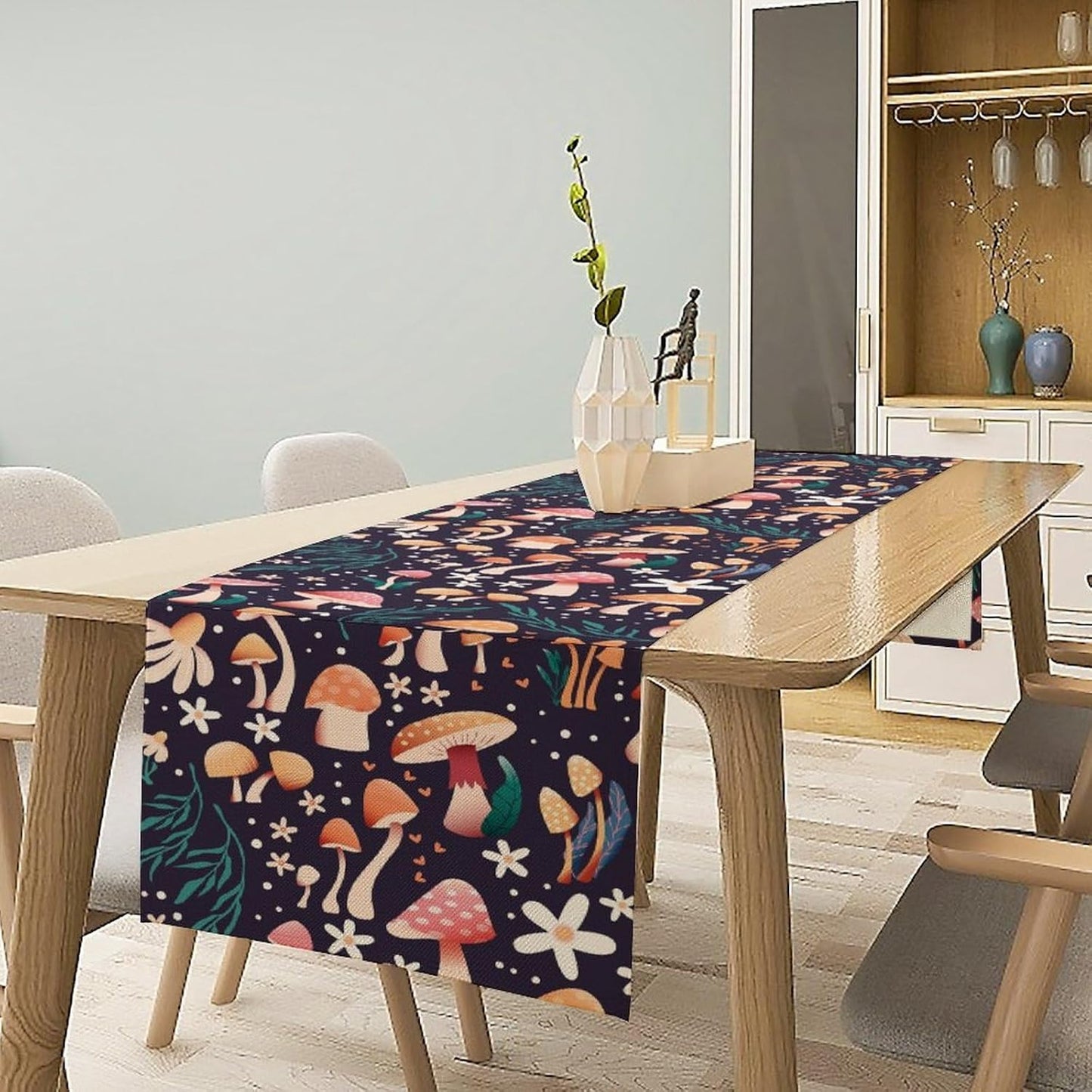 Mushroom Table Runner,Retro Forest Plant Table Cloth Farmhouse Kitchen Dining Table Decoration for Home Party Decor 13x72 Inch