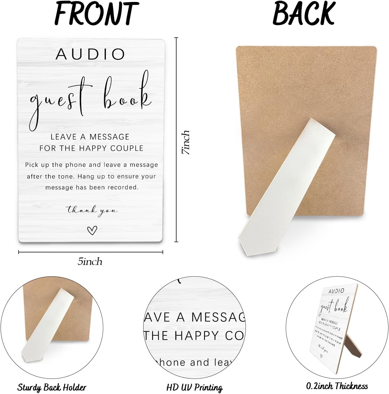 Audio Guest Book Sign - Audio Phone Guestbook Wooden Stand for Wedding 5x7inch, Wedding Table Decorations