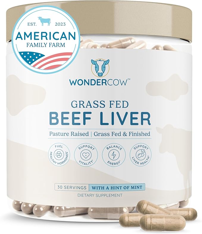Beef Liver Capsules Grass Fed Supplement - Desiccated & Natural Source of Protein, Iron, Vitamins A & B- Boosts Energy and Immunity | USA Grown, Non-GMO, Gluten Free