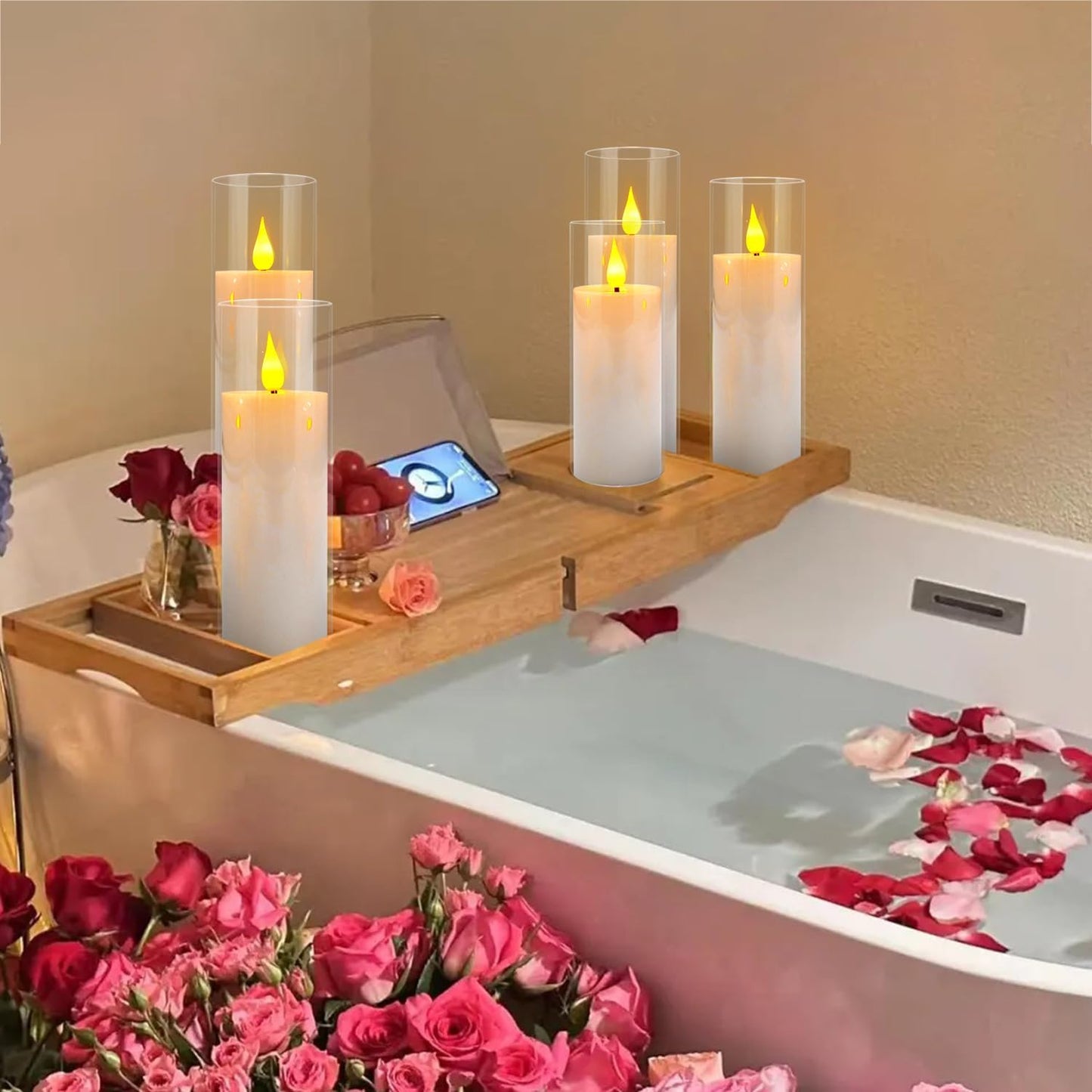 Flameless Candles,Battery Operated LED Candles Ideal for Halloween, Christmas,Home Decor,Home Party Wedding Indoor Outdoor,White 2.2X5“6”6“7”7“H