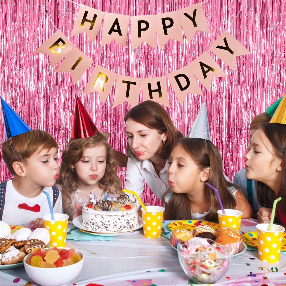 5 Pack Pink Tinsel Curtain Party Backdrop Foil Fringe Birthday Photo Booth Streamer Backdrop Theme Decorations