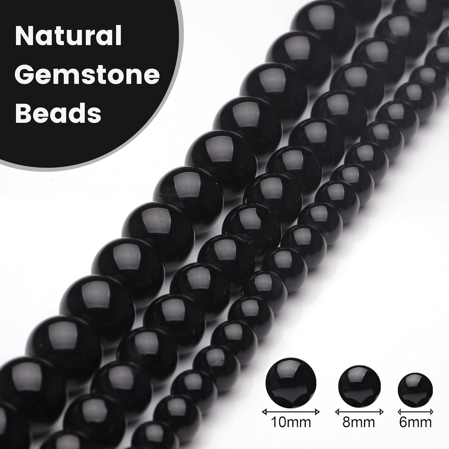 10mm Natural Stone Beads for Jewelry Making,Black Onyx Polished Smooth Round Gemstone Beads for Bracelet Necklace 15 Inch