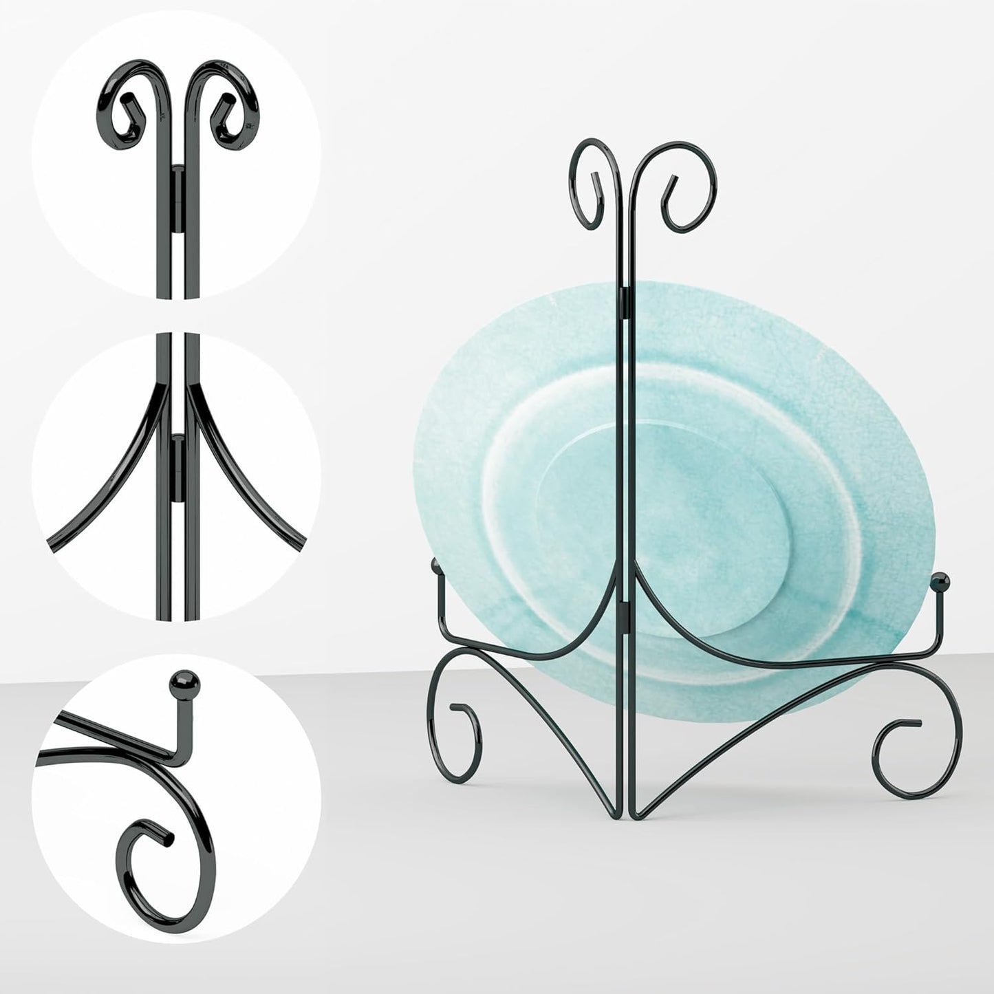 Plate Stand for Display with Hinged Folding Design, 6 Inch Picture Stands for Tables, Small Easels for Displaying Book, Art Piece, Photo and Platter, 6’’ Black