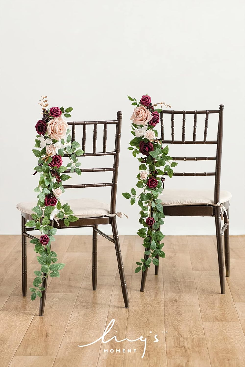 Ling's Moment Fall 10pcs Wedding Chair Decorations Aisle Floral Swag Artificial Pew Flowers Hanging Garland Marsala & Blush for Ceremony Reception Church Rose Floral Arrangement Party Outdoor Decor