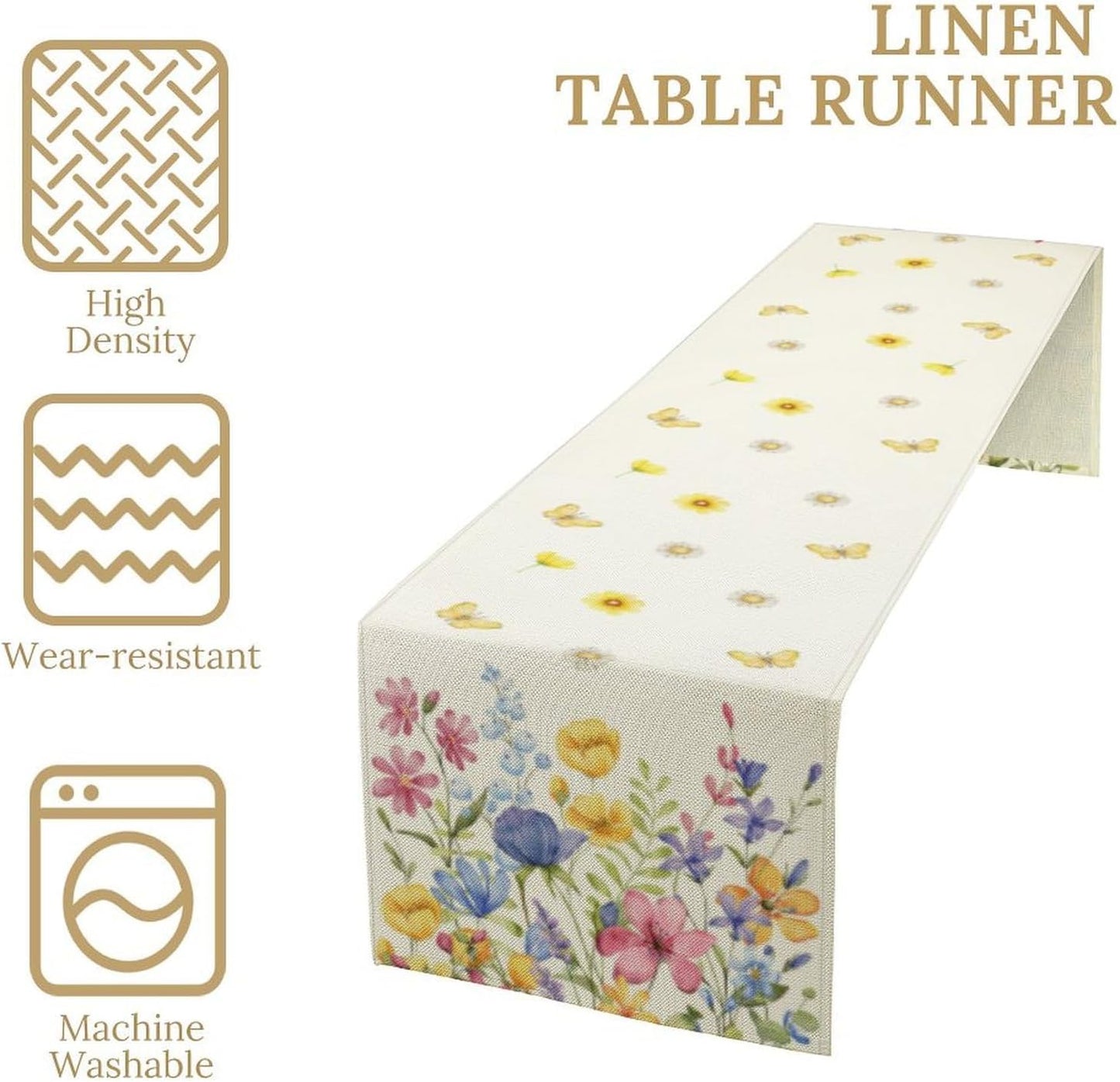 Flower Table Runner, Colorful Watercolor Pink Flower Plants Nature Butterfly Table Runner for Kitchen Dinner Living Room Home Party, 13x70 Inch