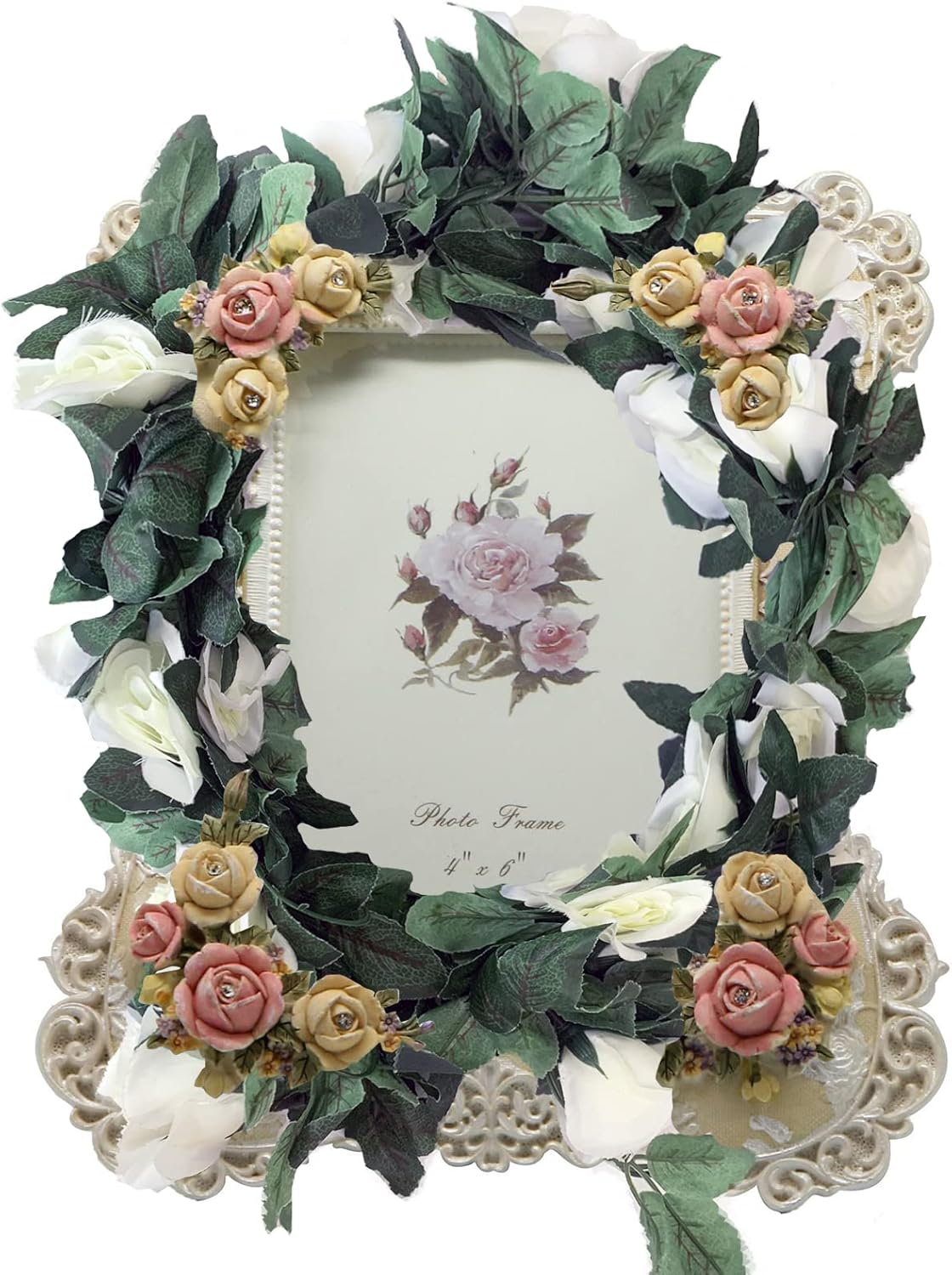 2 Pack Artificial Rose Vine Garland Fake Roses Flowers Plants Vines Hanging Floral Leaves Decoration for Wedding Party Table Garden Arch Wall Home Room Decor(White)