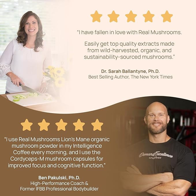 Real Mushrooms Lions Mane Mushroom Supplement - Organic Lions Mane Extract Powder for Overall Wellness with Adaptogens – Functional Vegan, Non-GMO Blend with 60 Servings