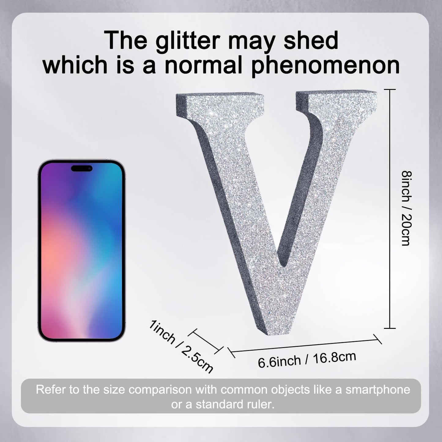 TONIFUL 8 Inch Silver Glitter Letter V Table Centerpiece A-Z Silver Birthday Party Decorations,Silver Alphabet V for Birthday,Chrismas,Graduation,Bridal Shower,Wedding,Anniversary Party Supplies