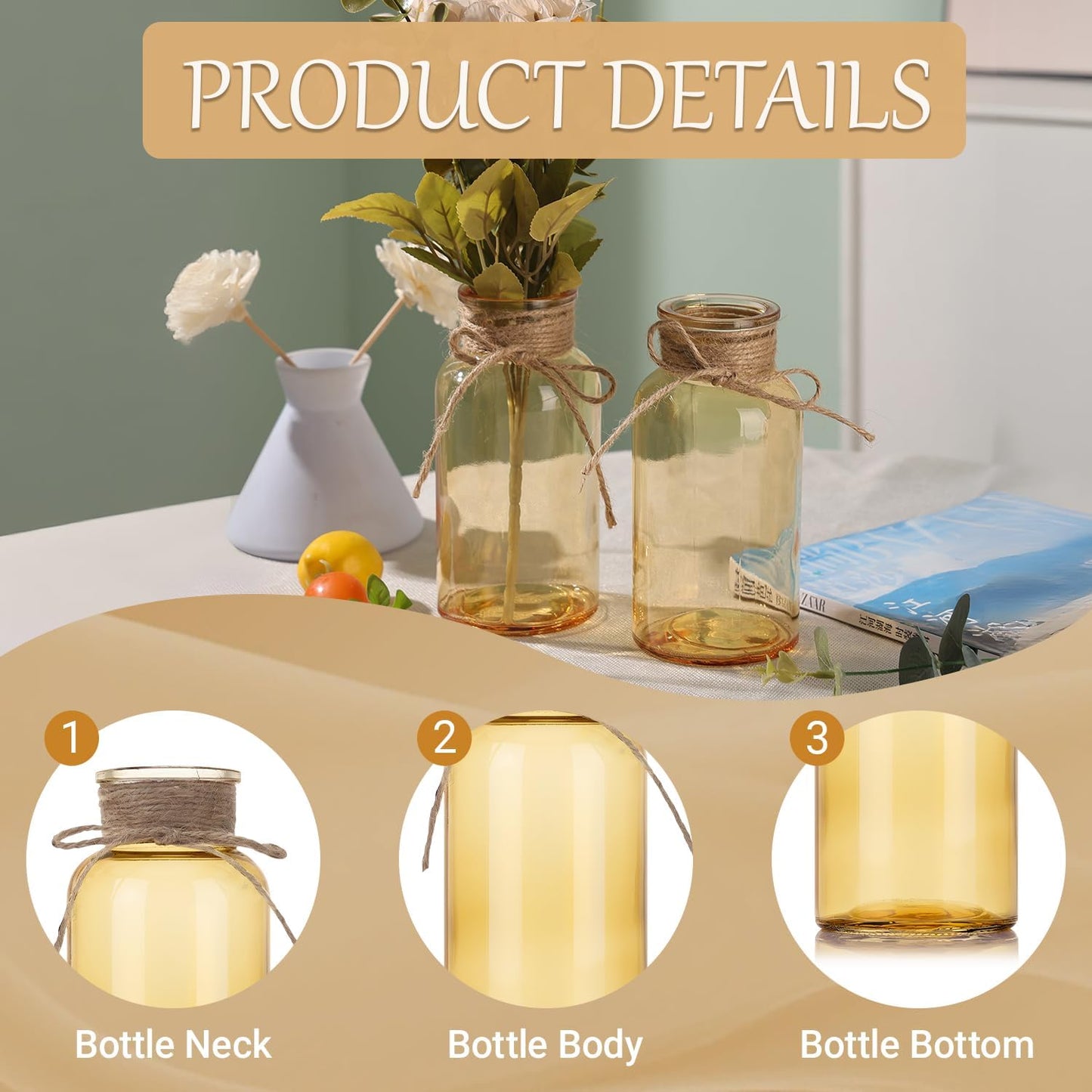 Gold Vases for Centerpieces Set of 12, Mason Jars Boho Cylinder Bud Vases in Bulk, Flower Glasses for Weddings Parties Vintage Home Decor